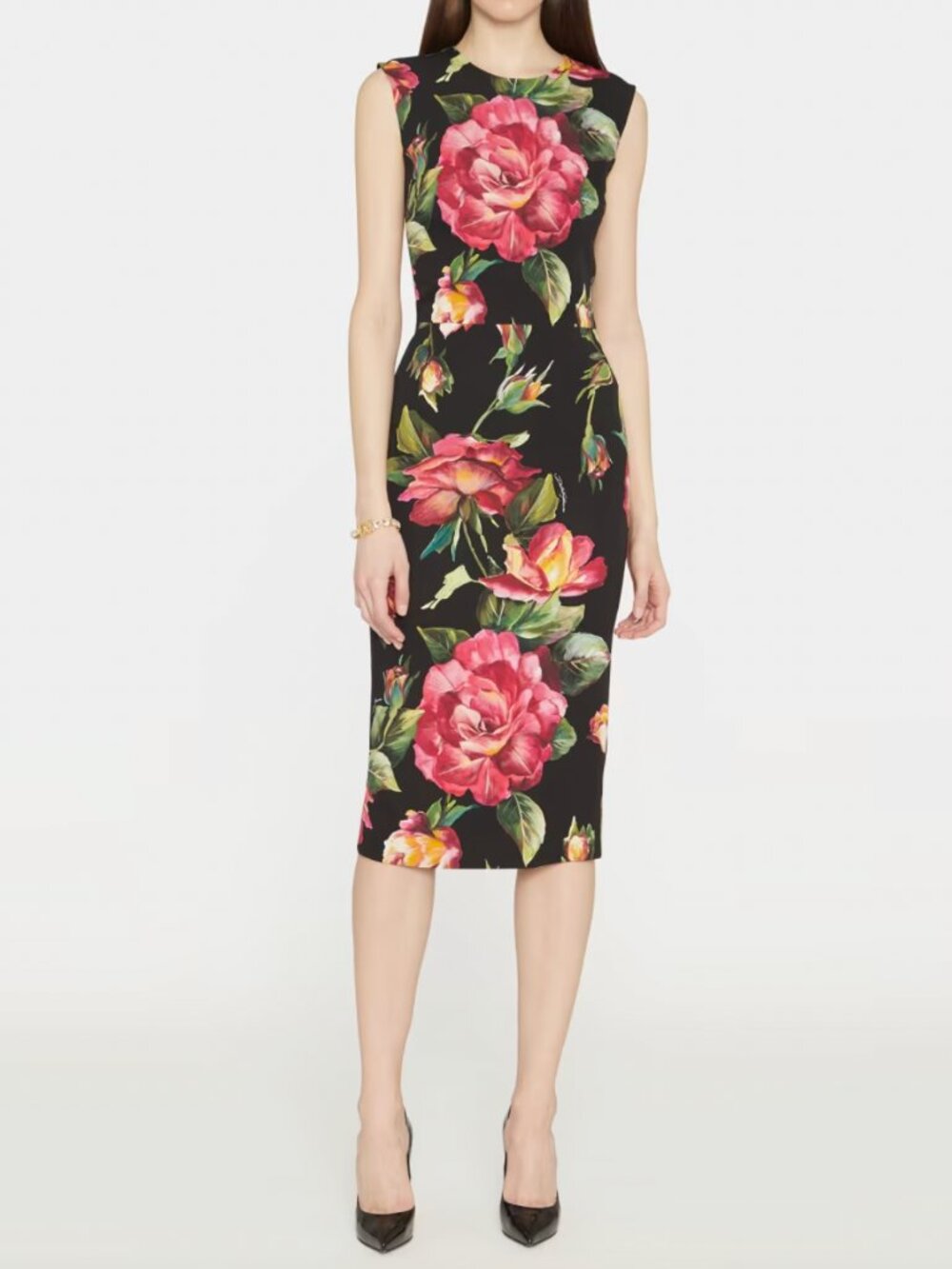 $2295 NWT dolce & gabbana Black Floral Silk Midi Dress size IT 44/8
